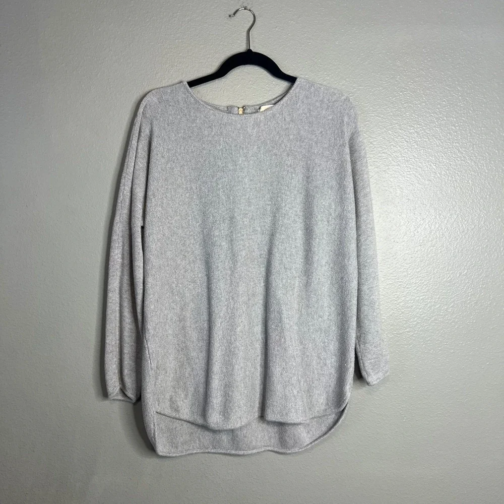 Michael Kors Sweater Sz XL Gray Back Zip High Low Knit Pullover Neutral Top